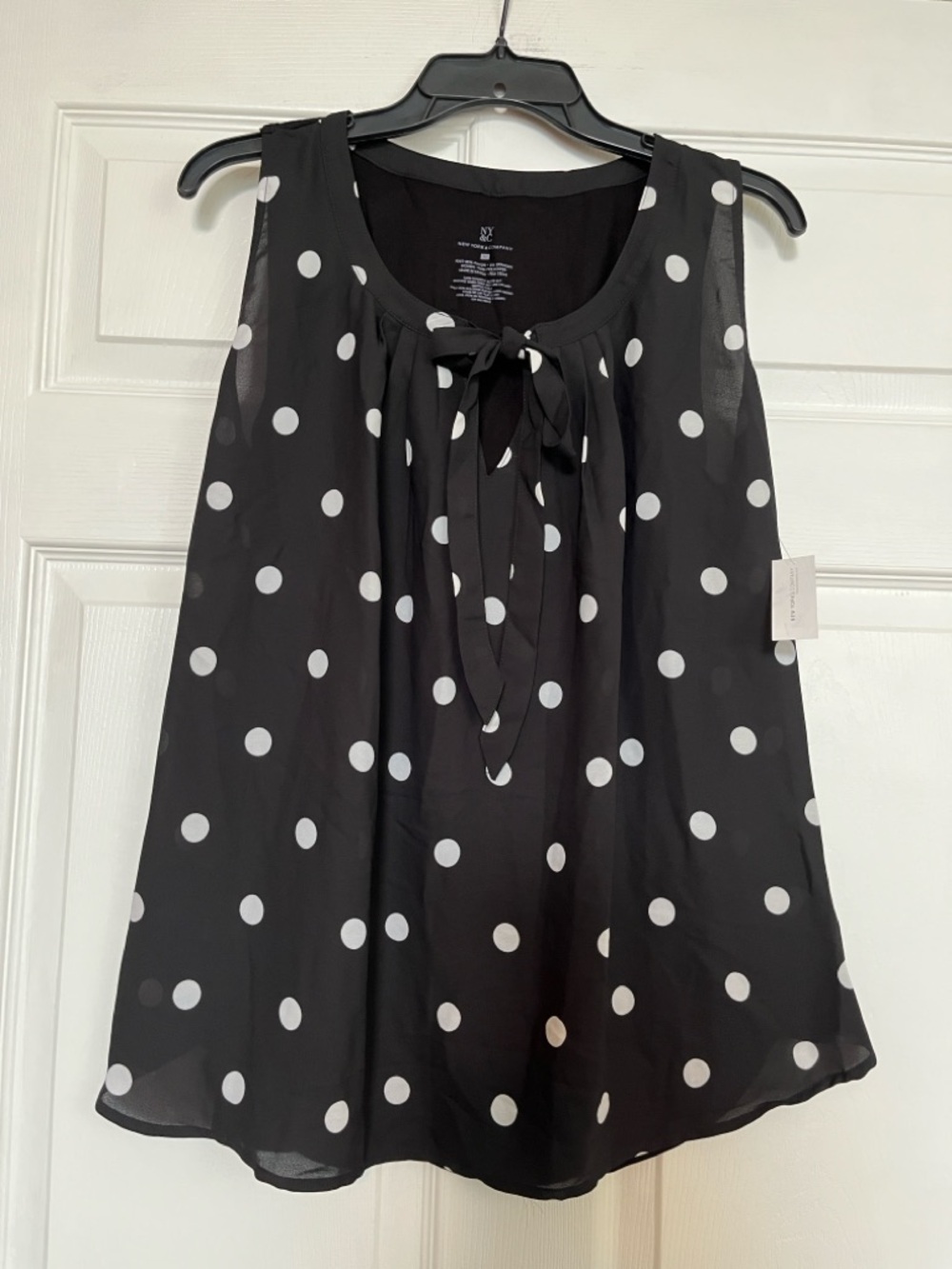 NY&C Black White Polka Dot Sleeveless Bow Tie Blouse - Women’s M - NWT